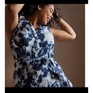 TORRID PLUS SIZE Navy Tie Dye Challis Button Front Self Tie Shirt Blouse Sz 3